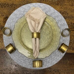 VINTAGE Brass Napkin Ring Holders SET OF 6 MCM  1 1/4 Ridged PATINA Art Deco